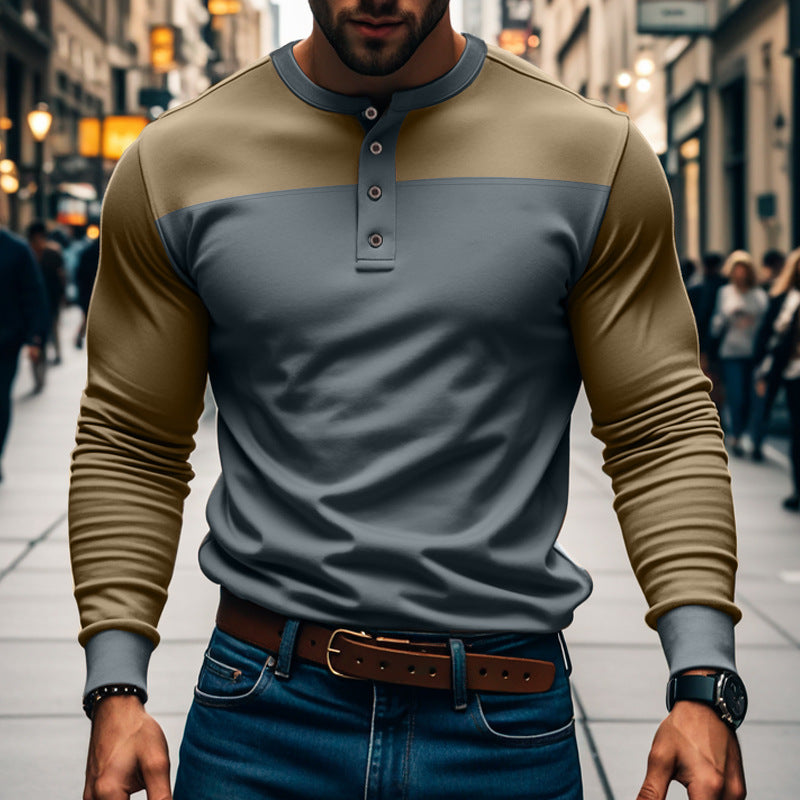 Herren Langarmshirt Modern mit Knopfleiste und Struktur