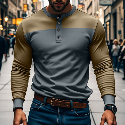 Herren Langarmshirt Modern mit Knopfleiste und Struktur
