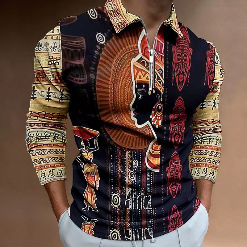 Herren Zip-Up Shirt Ethno Design Elastisch Modern