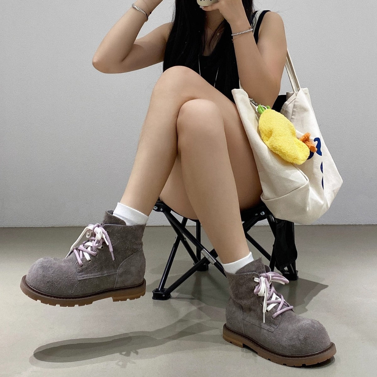 Damen Chelsea Boots Bequem Stilvoll Schnürsenkel