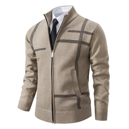 Herren Strickjacke mit Grafik-Print und Hochkragen Modern
