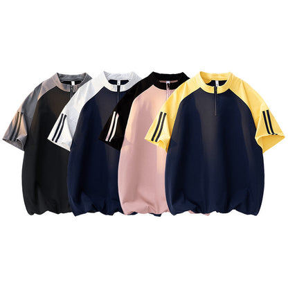 Herren Sportshirt Kurzarm Modern Reißverschluss Top - BerlinGlamour