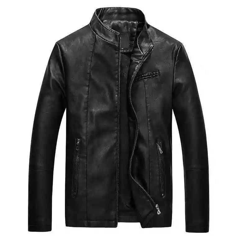Herren Lederjacke Modern Steppdesign Schwarz