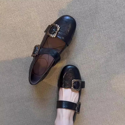 Elegante Damen Ballerinas mit Schnallen Schwarz Modisch