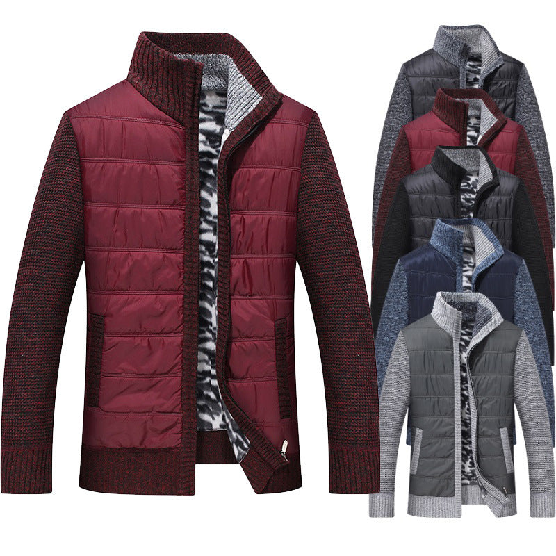 Herren Steppjacke Warm Gefüttert Kragenhoher Wintermantel