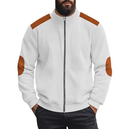 Herren Strickjacke Lederakzente Modern Kragen Hoch - BerlinGlamour