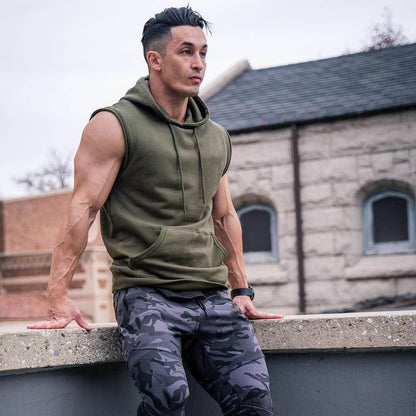 Herren Hoodie Ärmellos Sportlich Mit Kängurutasche Trendig