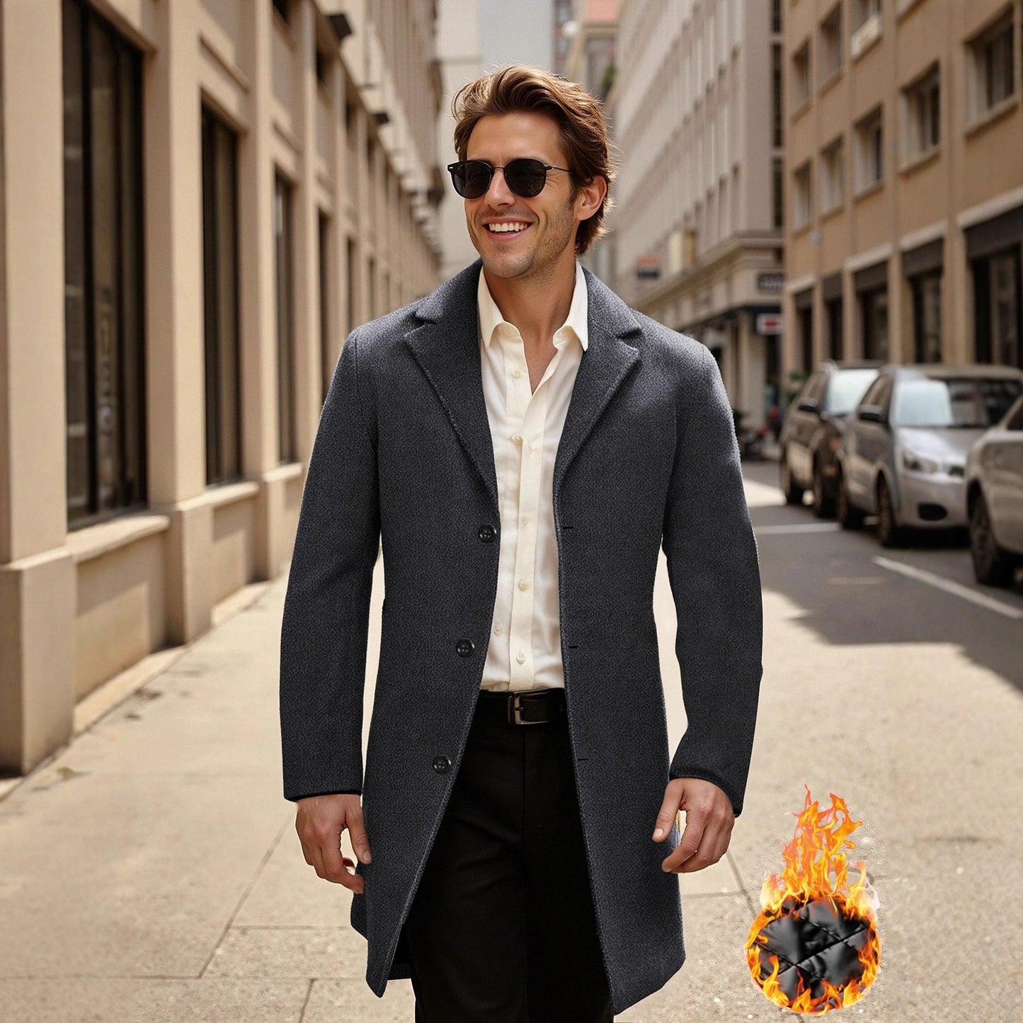 Herren Übercoat Eleganter Langmantel Schwarz