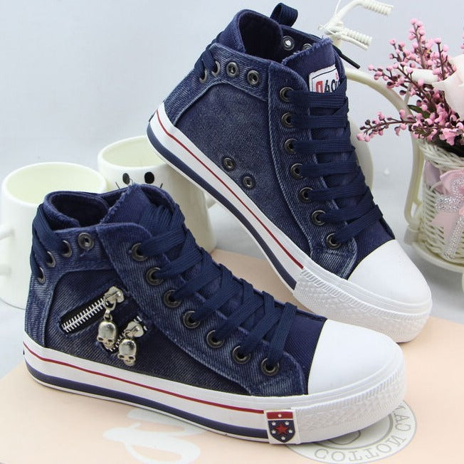 Damen Sneaker Hochtop mit Totenkopf Applikation Trend