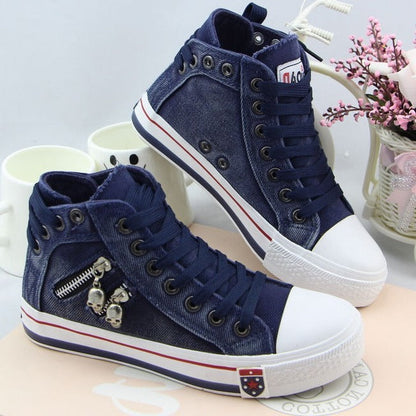 Damen Sneaker Hochtop mit Totenkopf Applikation Trend