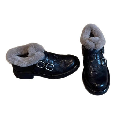 Damen Stiefeletten Warm Gefüttert Schnürsenkel Modisch Schwarz