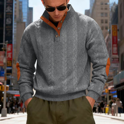 Herren Pullover Strukturstoff Hochkragen Druckknöpfe Modern