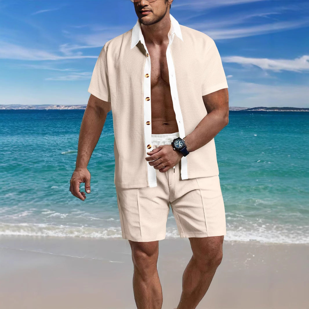 Herren Strandoutfit Atmungsaktiv Kurzarm Hemd und Bequeme Shorts