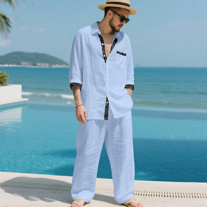 Herren Leinenanzug Modern mit Knöpfen und Taschen Sommer