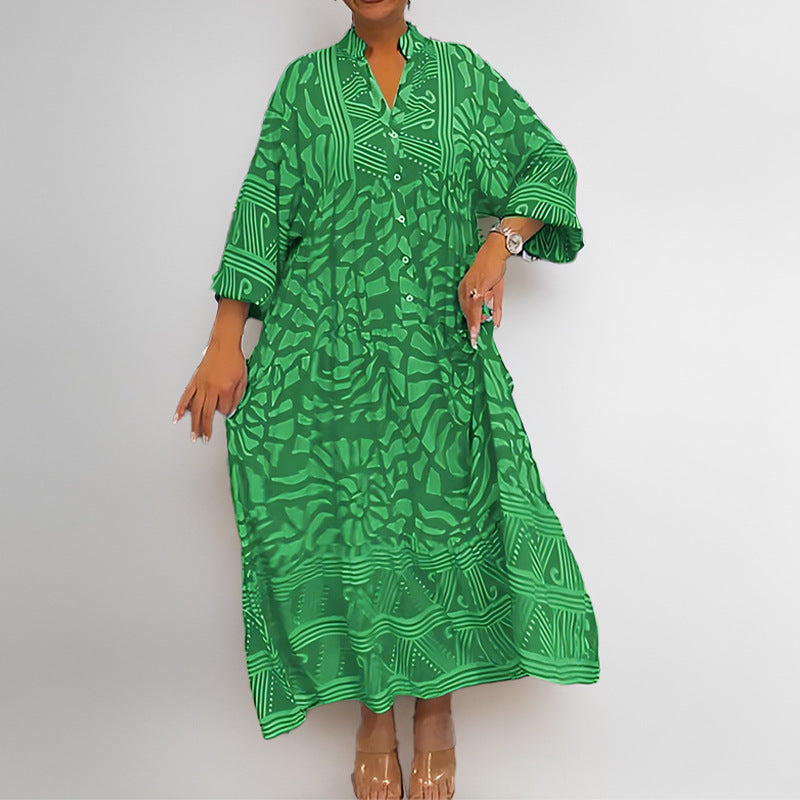 Damen Maxikleid Modern Grafik V-Ausschnitt Elegant