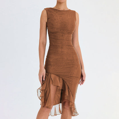 Elegantes Damenkleid Figurbetont Asymmetrisch Rüschenkleid