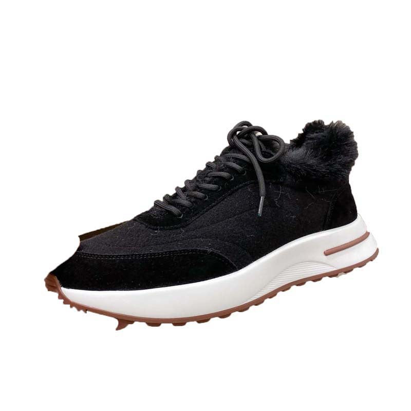 Damen Sneaker Sportlich Fellkragen Schwarz Winter