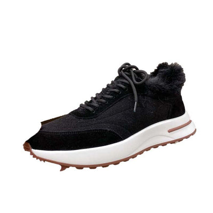 Damen Sneaker Sportlich Fellkragen Schwarz Winter