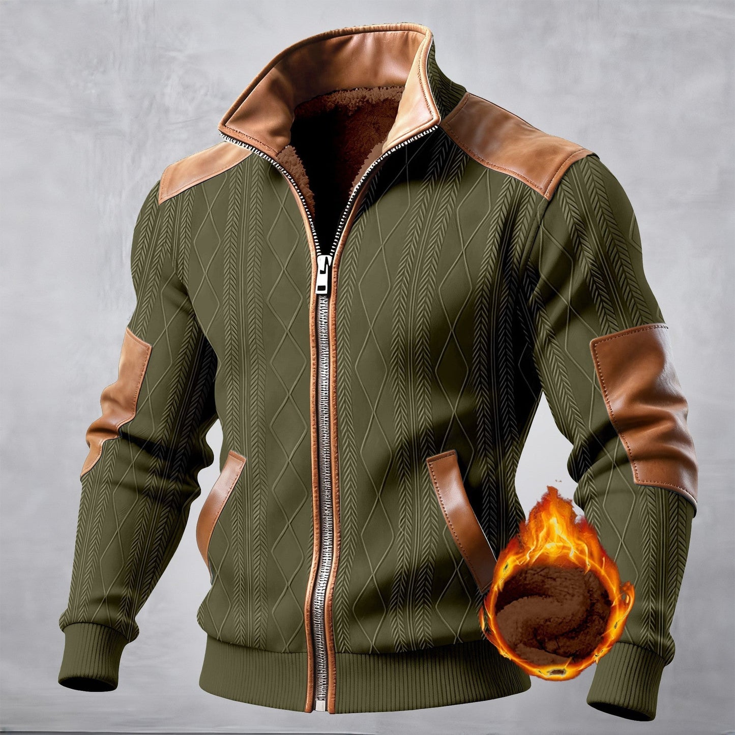 Herren Lederjacke Mit Muster Und Innenfutter Schwarz