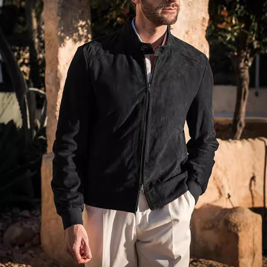 Herren Lederjacke Bikerstil Elegant Schwarz