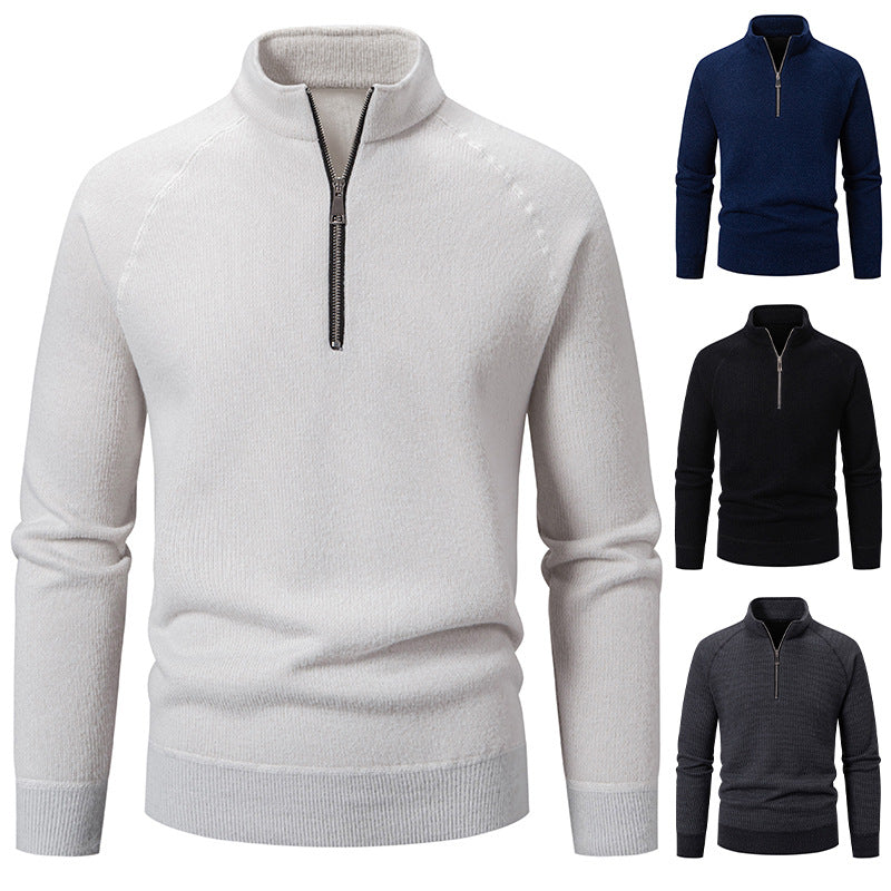 Herren Pullover Hochkragen Reißverschluss Struktur Optik Modern - BerlinGlamour