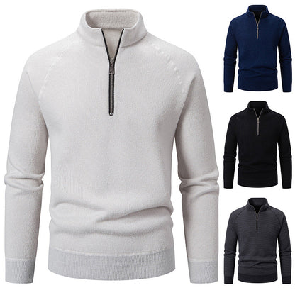 Herren Pullover Hochkragen Reißverschluss Struktur Optik Modern - BerlinGlamour