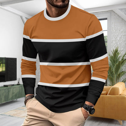 Herren Langarmshirt Moderner Streifen Look Rundhals - BerlinGlamour
