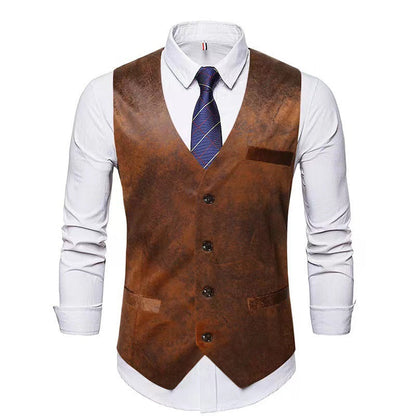 Lederweste Herren Modern mit Taschen Schwarz Ledermantel