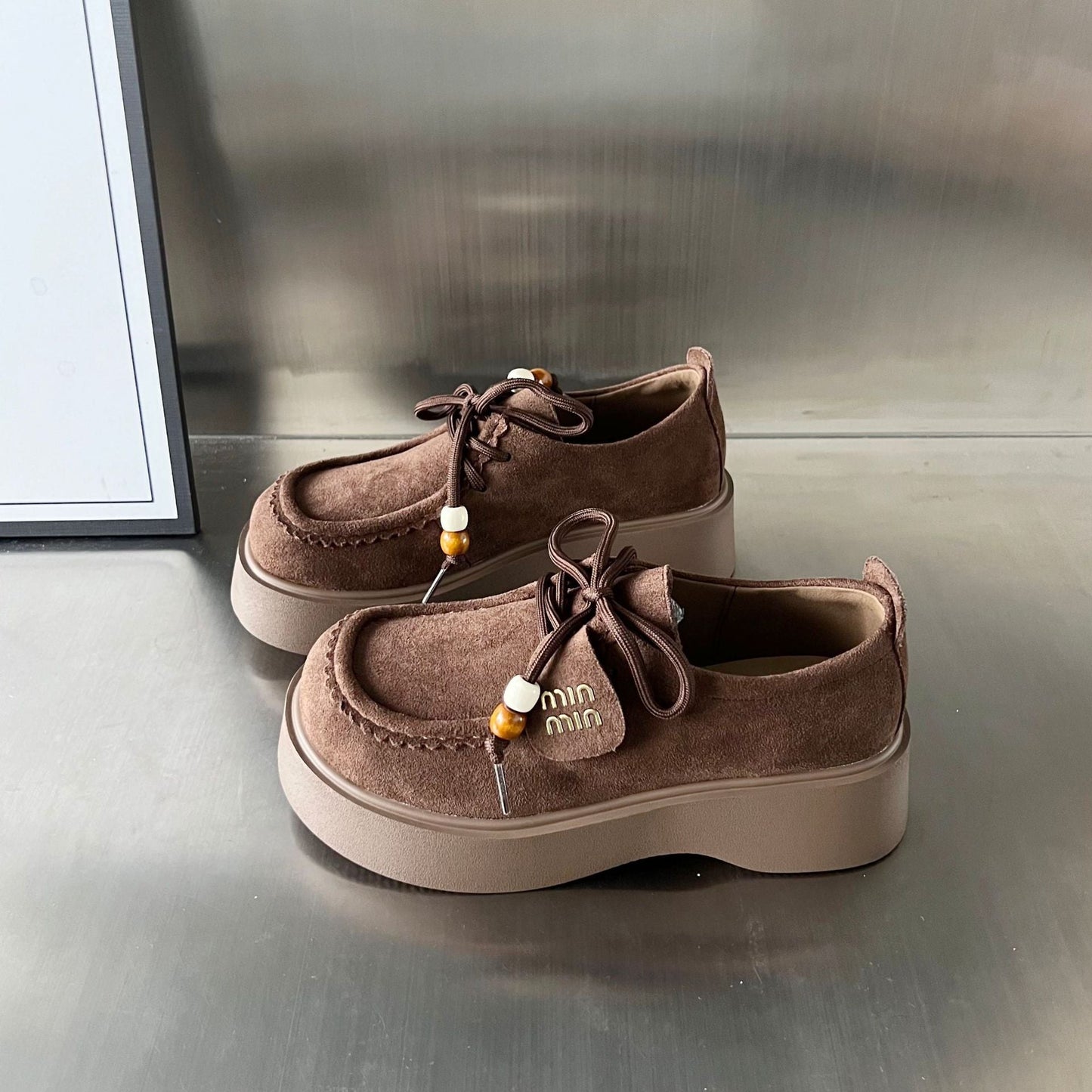 Damen Sneaker Mokassin Bequem Plateau Sohle Schnürsystem