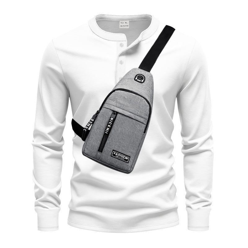 Herren Langarmshirt Modern mit Knopfleiste und Tasche