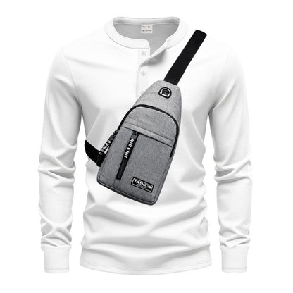 Herren Langarmshirt Modern mit Knopfleiste und Tasche