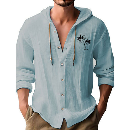 Herren Kapuzenshirt Modern mit Palmendruck und Knöpfen