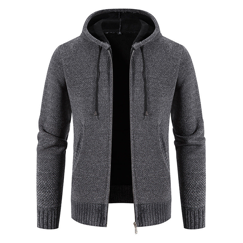 Herren Strickjacke Kapuze Strukturiert Modern Grau