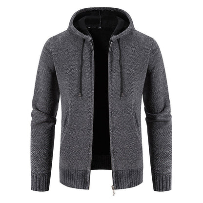 Herren Strickjacke Kapuze Strukturiert Modern Grau
