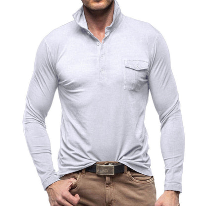 Herren Poloshirt Langarm Moderner Stehkragen Slimfit