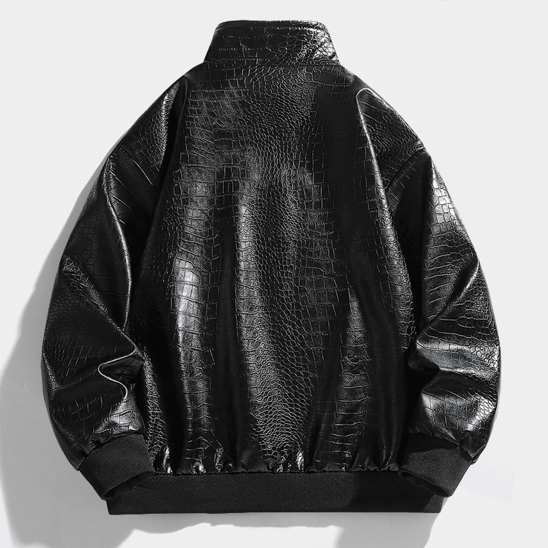 Herren Lederjacke Modern Schnitt Kunstleder Schwarz
