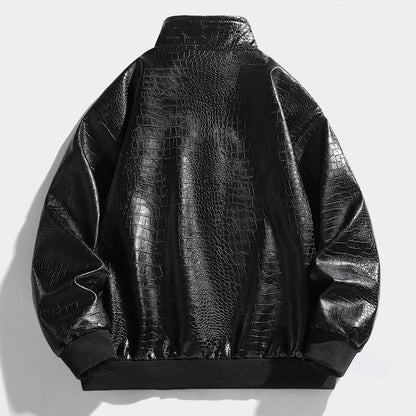 Herren Lederjacke Modern Schnitt Kunstleder Schwarz