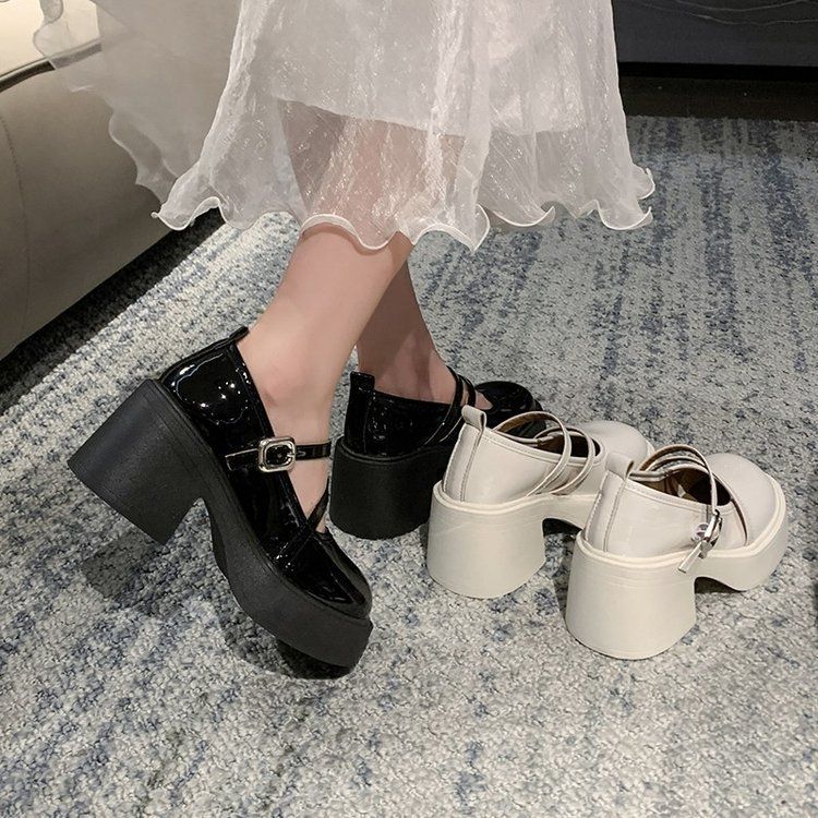 Damen Plateau Pumps Hoch mit Riemen und Absatz