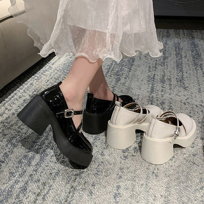 Damen Plateau Pumps Hoch mit Riemen und Absatz
