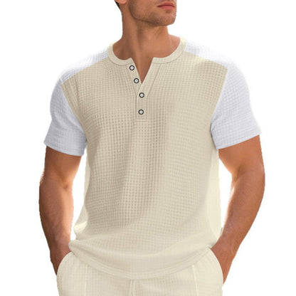 Herren Kurzarmshirt Knopfleiste Modern Strukturiert