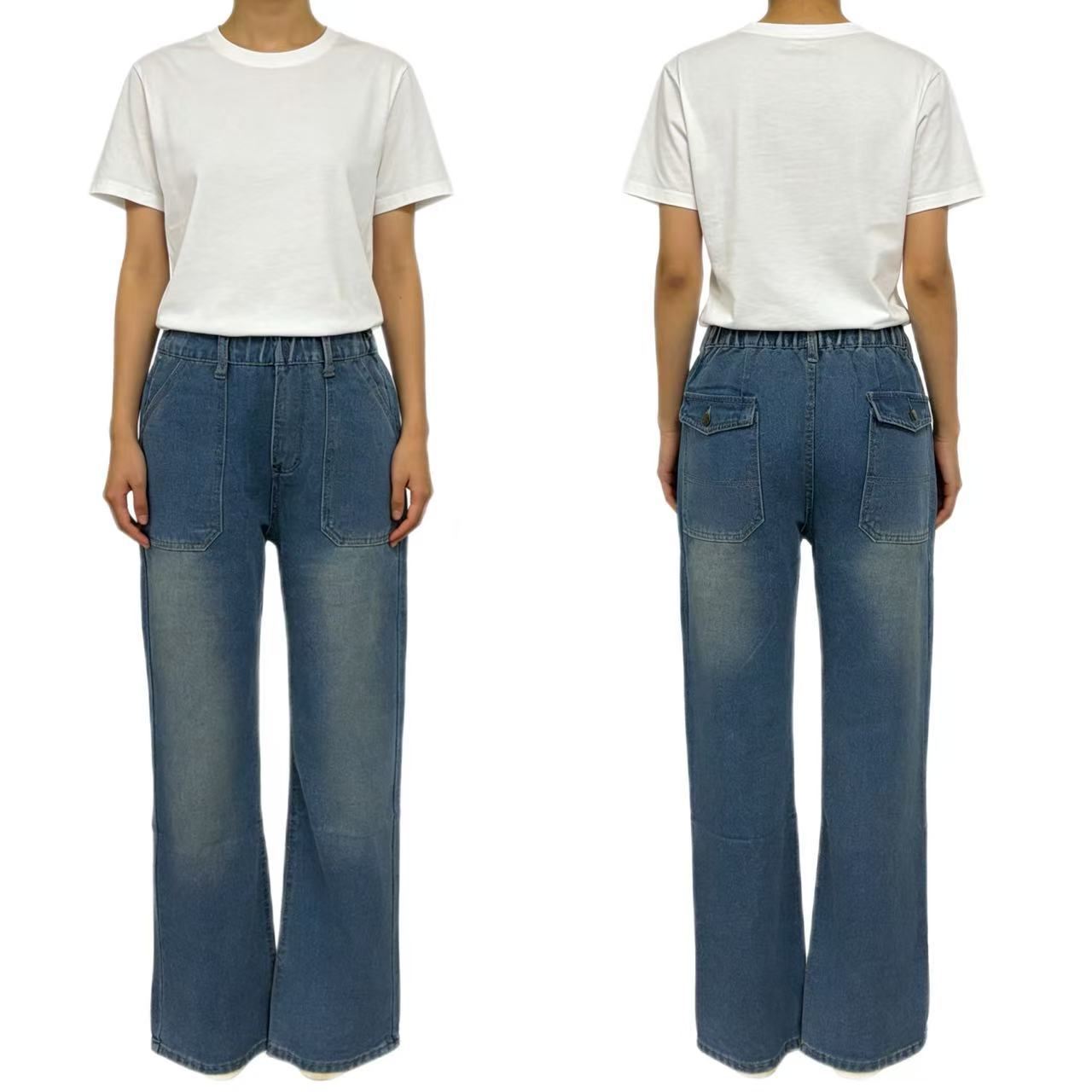 Damen Jeans High Waist Große Taschen Bequem - BerlinGlamour
