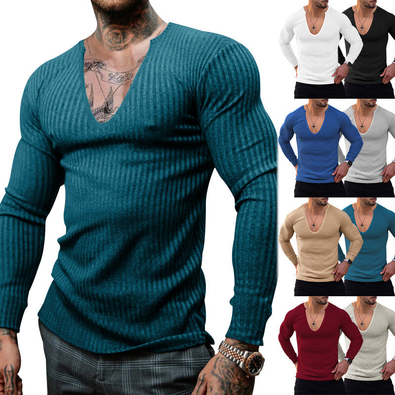 Herren Langarmshirt V-Ausschnitt Strukturiert Modern - BerlinGlamour