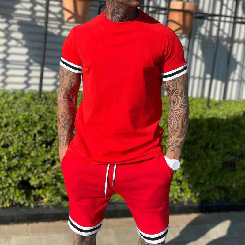 Herren Sportset Kurzarm Kontraststreifen Funktionsshirt
