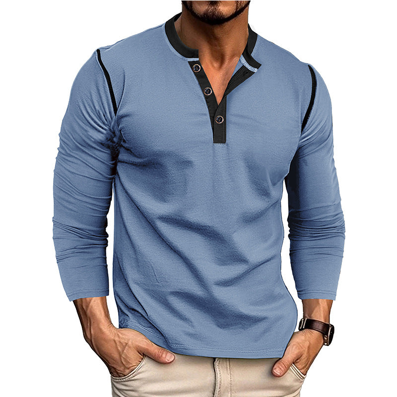 Herren Langarm-Hemd Henley-Ausschnitt Modern Slimfit