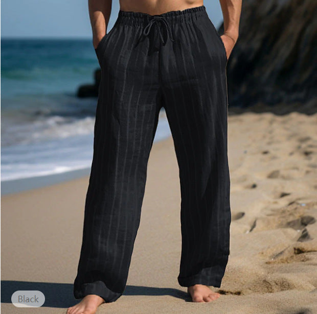 Herren Leinenhose Lässig Elastisch Bequem Mit Taschen