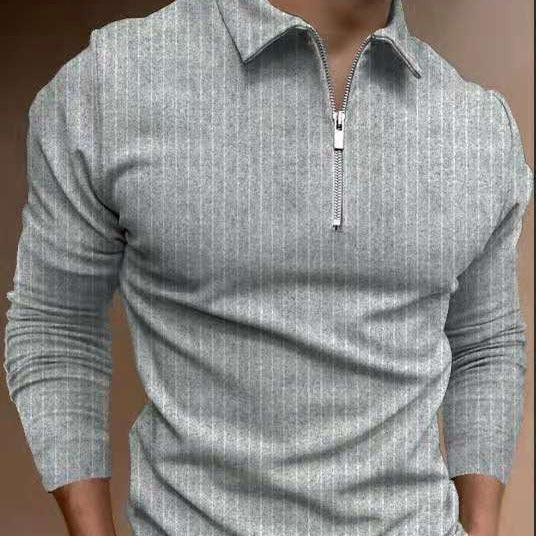 Herren Poloshirt Streifenmuster Reißverschluss Modern