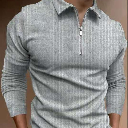 Herren Poloshirt Streifenmuster Reißverschluss Modern