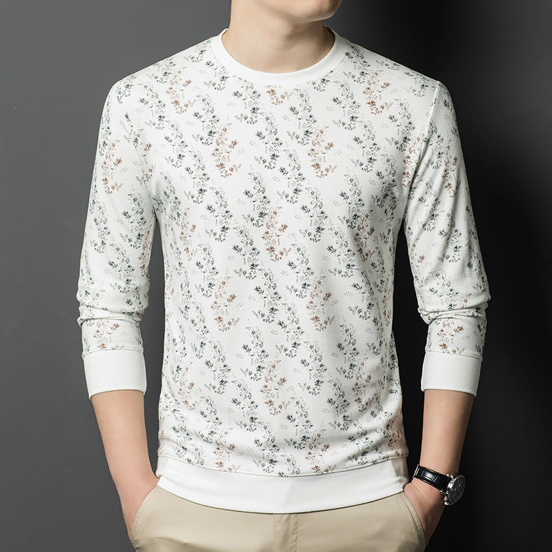 Herren Langarmshirt Floralmuster Hochwertig Elegant