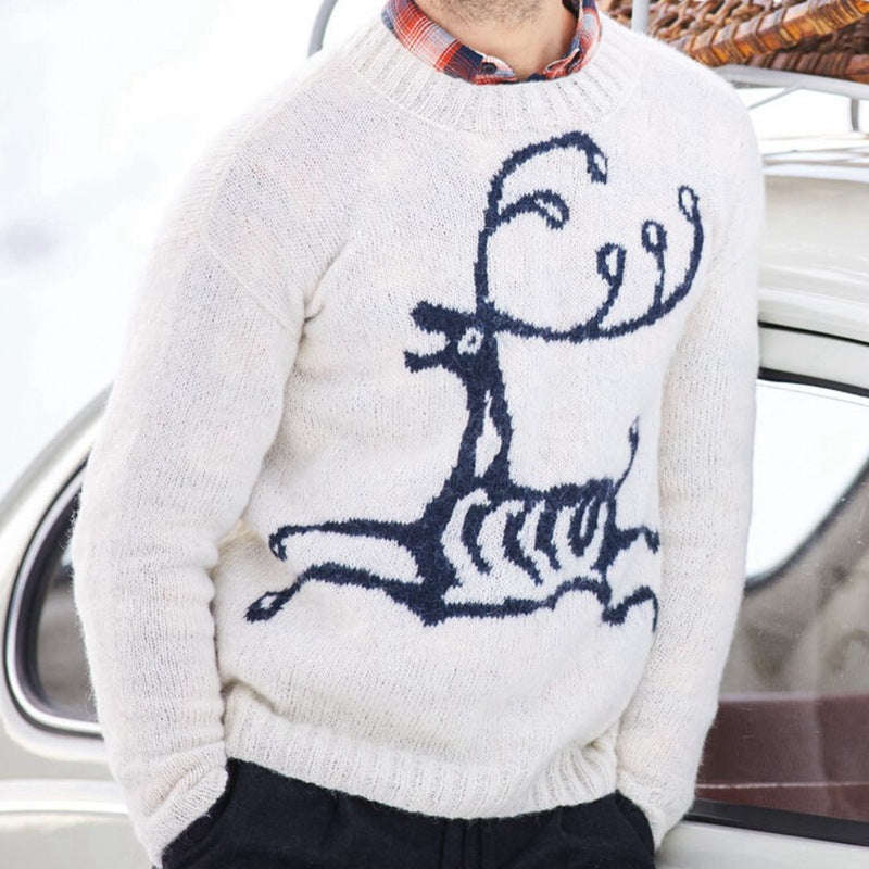 Herren Pullover Weihnachten Rentier Motiv Wollmischung - BerlinGlamour