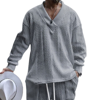 Herren Strickpullover V-Ausschnitt Kabelmuster Lässig